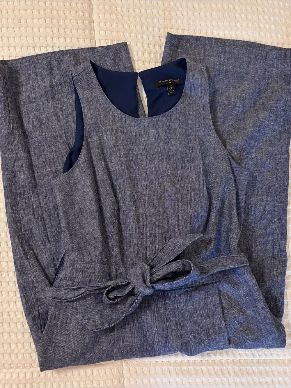 Banana Republic Sleeveless Tie-Waist Chambray Jumpsuit, Size 0P